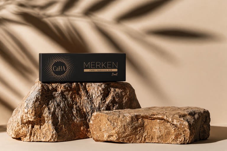 MERKEN CaHA packaging arranged on stone